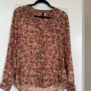 Kut from the Kloth Chiffon Floral Button-Front Blouse - Pink, Brown, Cream